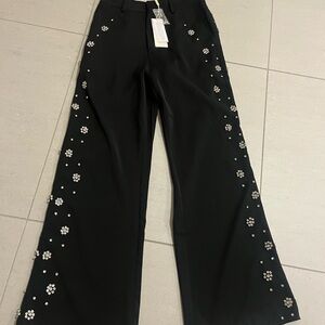 LC Embellished Black Wide-Leg Pants